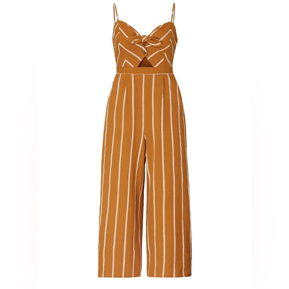 ASTR the Label Dylan Striped Jumpsuit Size Small Tie Front Cut Out 100% Cotton